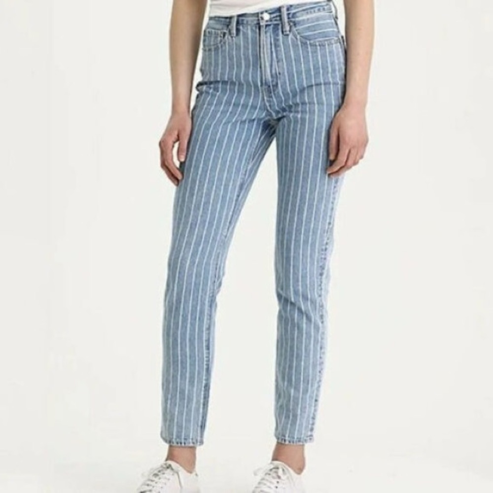 American Eagle Outfitters Blue Striped Jeans Size 6 Denim Straight Leg Cotton
AE